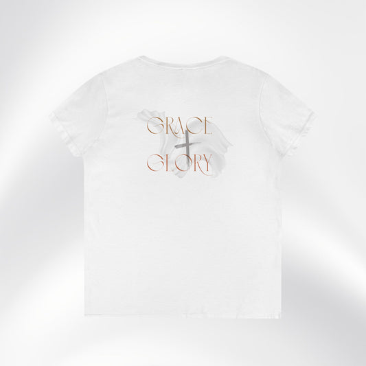 Grace + Glory Ladies' V-Neck T-Shirt - Signature Collection, Faith-Inspired Apparel