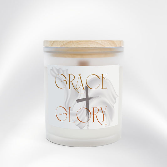 Grace + Glory Frosted Glass Candle, 11oz - Signature Collection, Faith-Inspired Decor, Cozy Atmosphere