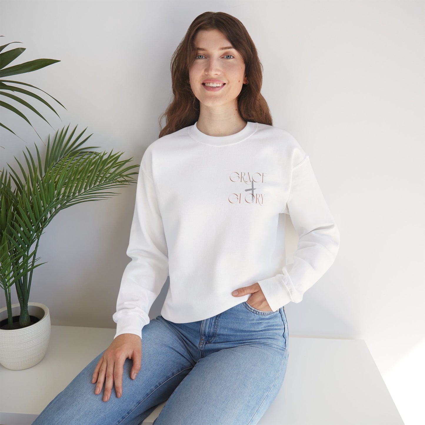 Grace + Glory Unisex Crewneck Sweatshirt - Signature Collection, Faith-Inspired, Casual and Cozy Christian Apparel