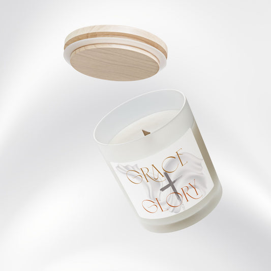 Grace + Glory Frosted Glass Candle, 11oz - Signature Collection, Faith-Inspired Decor, Cozy Atmosphere